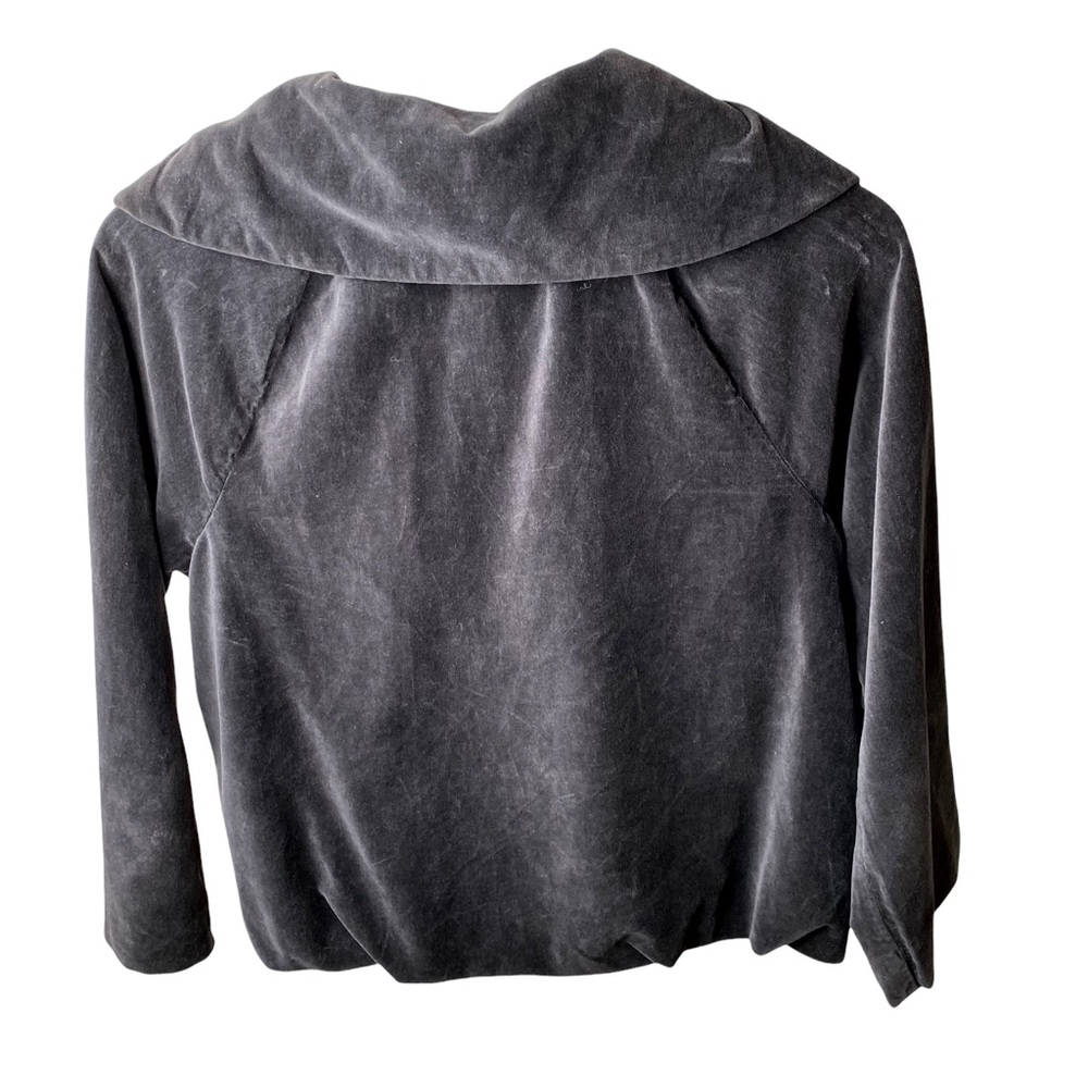 Splendid Grey Black Velvet Silk Swing Jacket Peacoat Peter Pan Collar Me… - Picture 5 of 9
